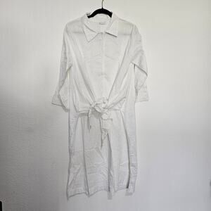 Krista Larson White Tie Front Shirt Top Tunic Hi Lo Long Tail Long Sleeve Women